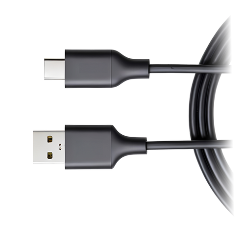 Vuse | Un câble noir muni d'un connecteur USB-A à une extrémité et d'un connecteur USB-C à l'autre, représenté sur un fond blanc. | Cigarettes Electroniques et Recharges