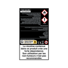 Une étiquette d'avertissement en noir et blanc en français pour les capsules VUSE Ultra Saveur Framboise Rouge, montrant des symboles de danger, des informations de sécurité, et un avertissement en gras : la nicotine 10 mg/ml crée une forte dépendance et n'est pas recommandée pour les non-fumeurs.