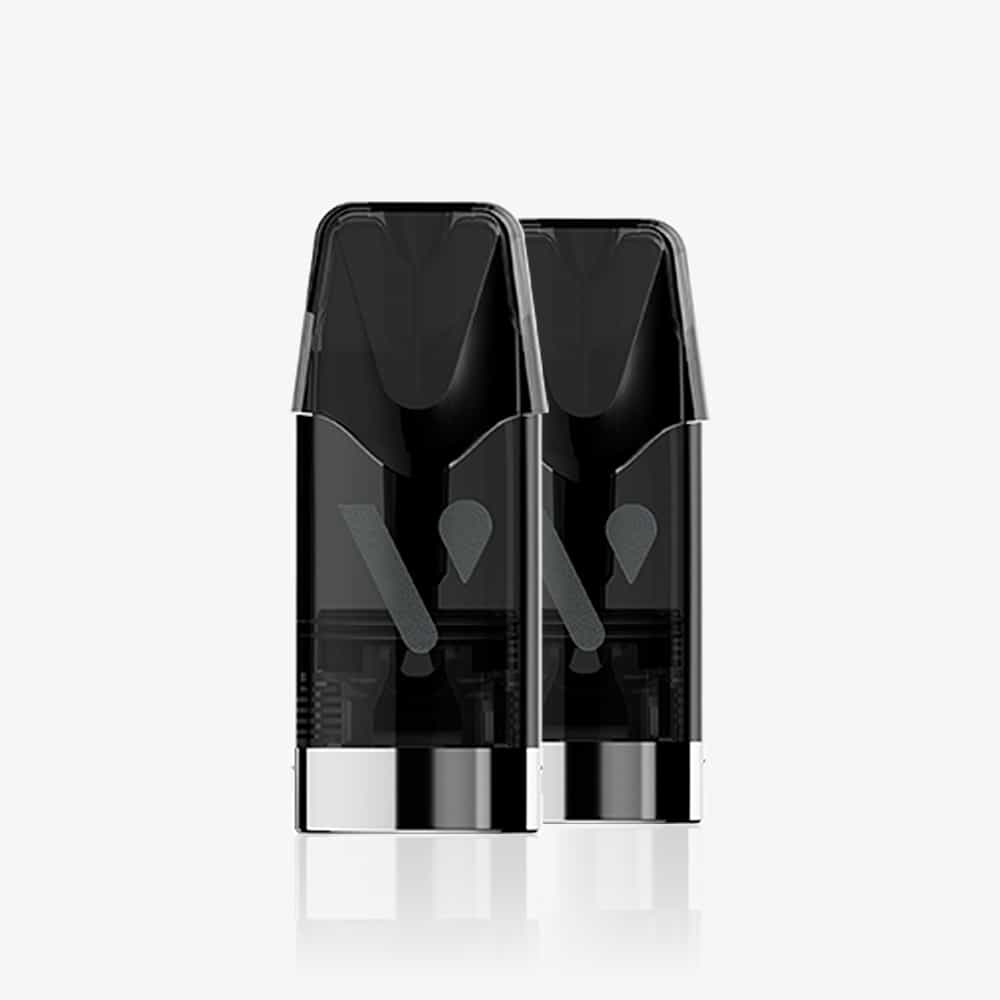 Vuse | Deux pods VUSE Recharge Gamme Intense Saveur Fraise Sauvage, noirs et transparents avec des bases argentées, sont présentés côte à côte sur un fond blanc uni. | Cigarettes Electroniques et Recharges
