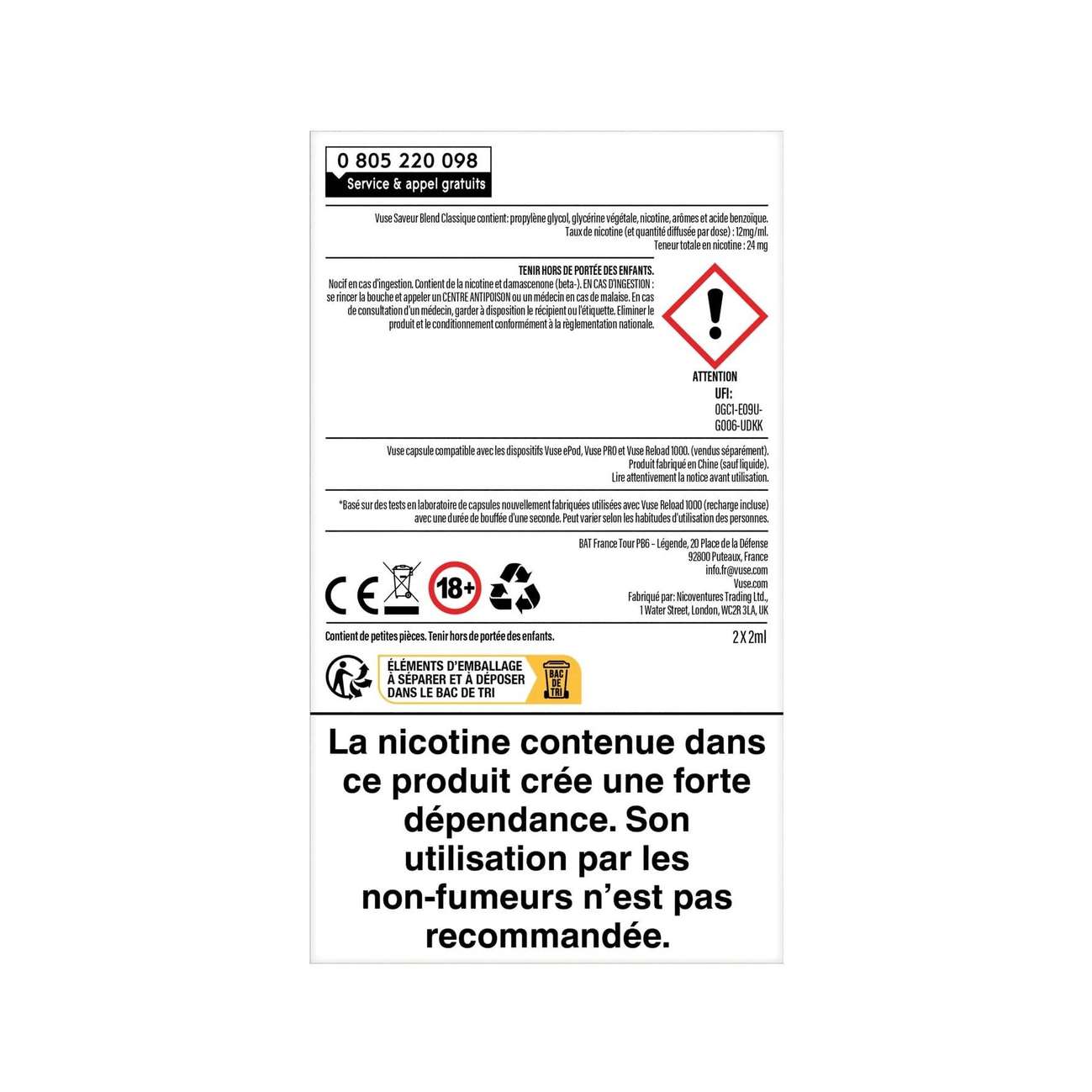 Recharge Gamme Classique Saveur Blend Classique