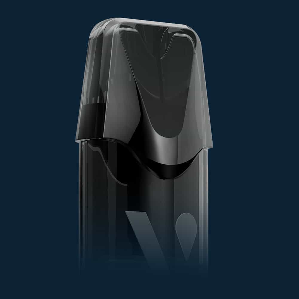 Vuse | Un dispositif de vapotage noir et épuré, doté d'un capuchon translucide et d'un design minimaliste, sur fond bleu foncé. | Cigarettes Electroniques et Recharges