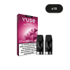VUSE Recharges Gamme Intense Saveur Açai Cassis Ice box avec deux vape pods et une étiquette x15. L'emballage comporte un texte en français et un avertissement sur la nicotine.