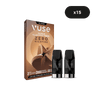 Boîte à vape VUSE Recharge Gamme Intense Saveur Classique Crème avec deux dosettes noires à l'avant et une étiquette "x15" dans un ovale noir en haut à droite, indiquant un paquet de 15.