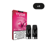 Un paquet de VUSE Recharges Gamme Intense Saveur Litchi Grenade avec deux capsules est représenté, avec un cercle noir marqué "x5" en haut à droite pour indiquer cinq paquets. Le texte d'avertissement en français et la mention "nicotine 10 mg/ml" sont visibles sur la boîte.