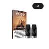 Une boîte de dosettes de vape VUSE Recharge Gamme Intense Saveur Classique Crème avec deux dosettes noires sur le devant et une étiquette "Pack de 5" ; des avertissements en français signalent la présence de nicotine et son utilisation.