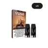 Un paquet de VUSE Recharge Gamme Intense Saveur Classique Crème est présenté avec deux dosettes à l'avant. L'emballage comporte un texte en français, des avertissements sur la nicotine et une étiquette x5 indiquant qu'il y a cinq dosettes dans le paquet.