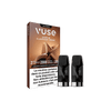 Emballage de VUSE Recharge Gamme Intense Saveur Classique Crème avec deux capsules noires à côté de la boîte. L'emballage présente des détails sur le produit et un avertissement sur la dépendance à la nicotine.