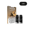 Image d'un paquet de VUSE Recharge Gamme Classique Saveur Blend Classique, avec la boîte et deux dosettes noires à l'avant. L'emballage indique 2000 bouffées, la teneur en nicotine et un cercle noir indiquant qu'il s'agit d'un paquet de 10 unités.