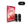Recharge Gamme Intense Saveur Pastèque Ice de VUSE, sans nicotine, comprenant deux capsules saveur pastèque. Un label "pack de 15" figure en haut à droite sur l'emballage rouge illustré d'une pastèque stylisée.