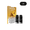 Une boîte de VUSE Recharge Gamme Classique Saveur Blend Doré est présentée avec deux capsules noires sur le devant. La boîte affiche un texte en français, un avertissement sur la nicotine et une icône noire x5 en haut à droite.
