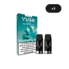Le paquet Recharge Gamme Classique Saveur Menthe Glaciale de VUSE contient deux pods noirs, saveur menthe, 2 pods/boîte, 2000 bouffées totales, 10 mg/ml de nicotine et l'icône x5 en haut à droite.