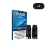 Recharge Gamme Intense Saveur Framboise VUSE : paquet de deux capsules framboise, visuel avec deux capsules et label x5. Avertissement en français sur le risque d'addiction à la nicotine.