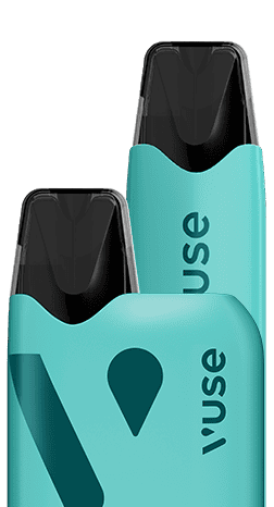 Deux dispositifs de vaporisation Vuse de couleur sarcelle avec des embouts noirs, placés côte à côte sur un fond blanc. Le mot Vuse est visible sur chaque dispositif.