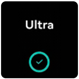 Vuse | L'image représente le mot « Ultra » en lettres blanches sur fond noir, avec, en dessous, une coche turquoise à l'intérieur d'un cercle, indiquant une sélection ou une confirmation. | Cigarettes Electroniques et Recharges