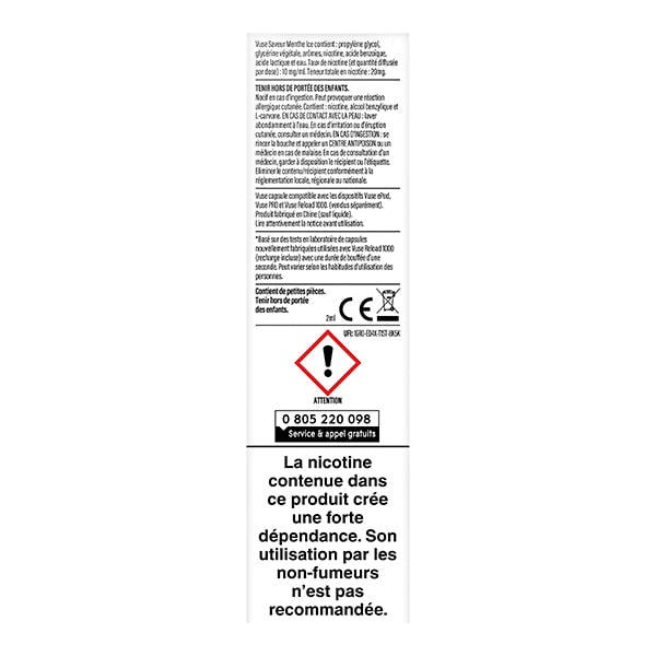 Vuse Reload 1000 Bar Saveur Menthe Ice|puff rechargeable